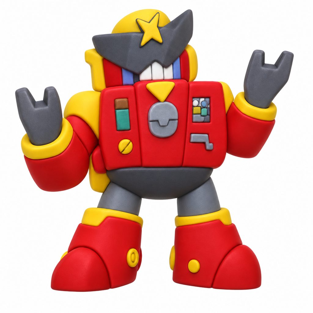 A red star-powered robot interpreted as a figurine