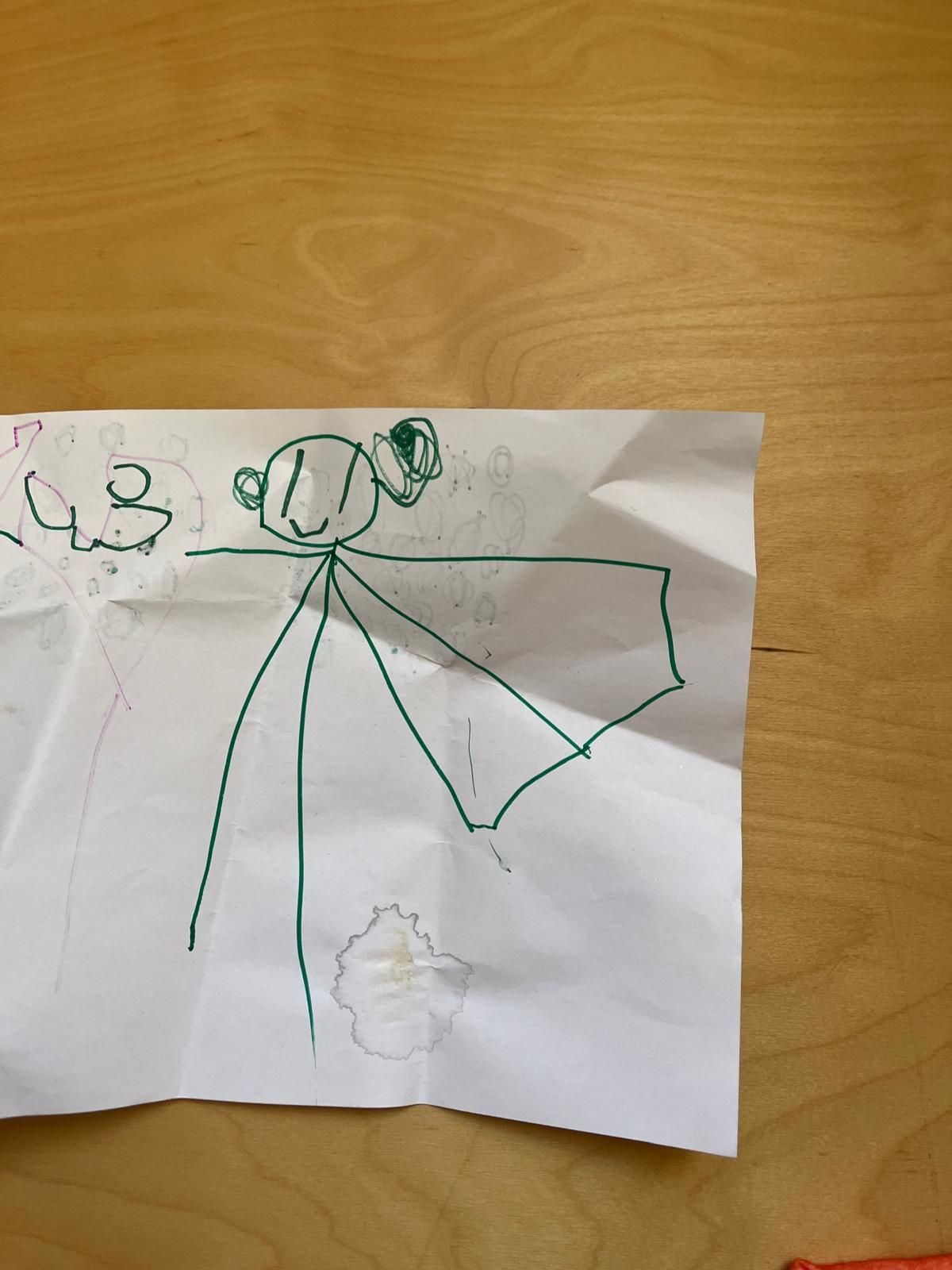 A little green hero with wings — the original drawing