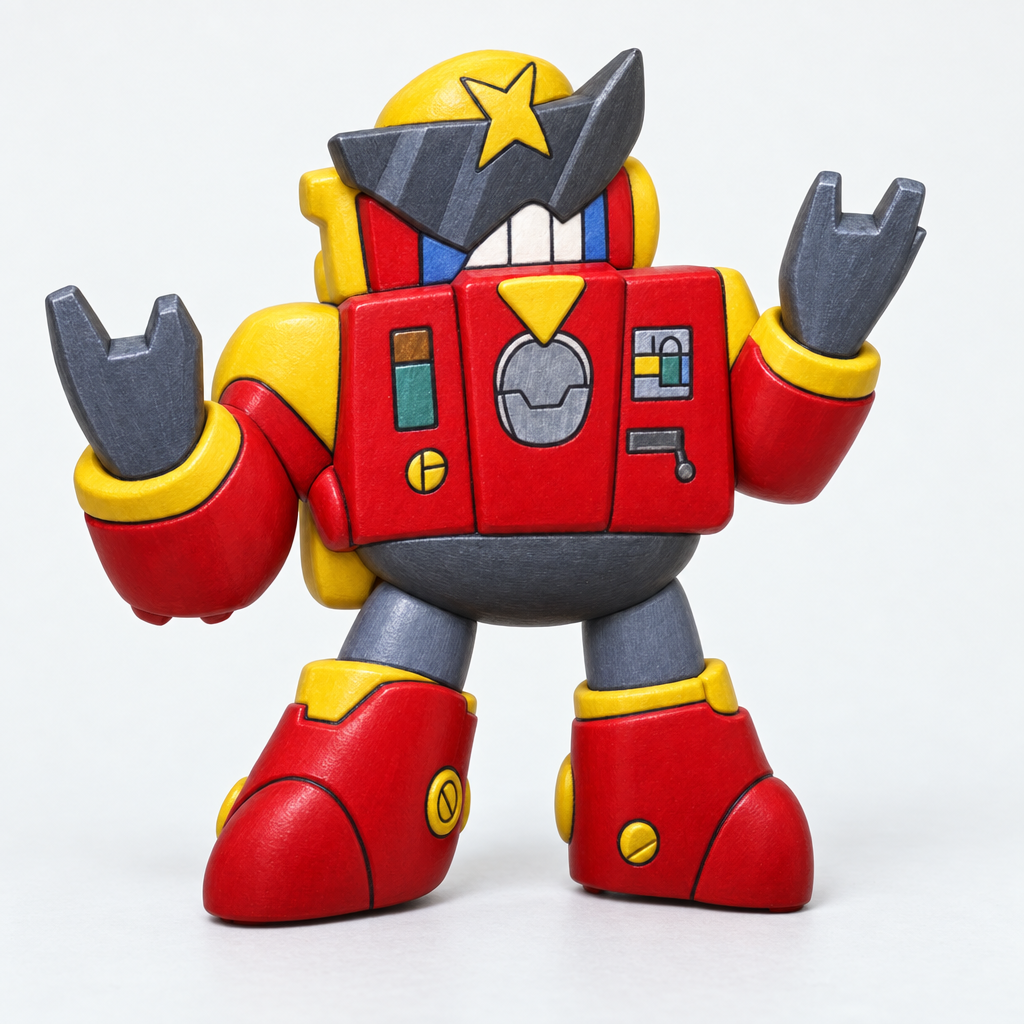 The robot’s image preview, preserving its red, yellow and grey character